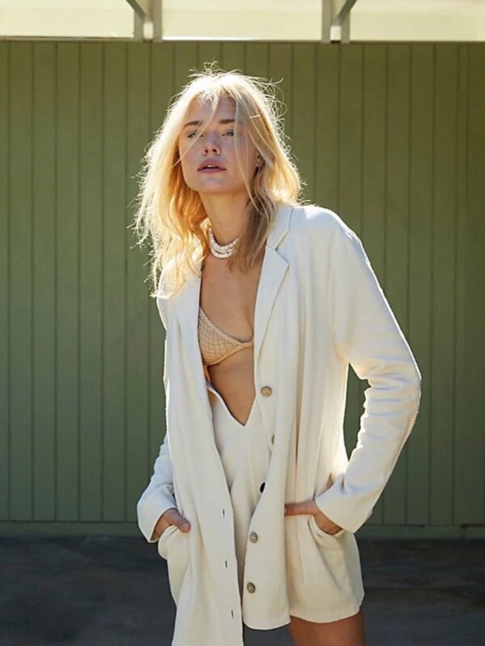 Free People Lizzie Blazer Cream Romper One Piece Dress - XS